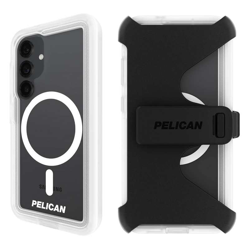 Pelican Voyager Samsung Galaxy S25 Plus Case [Magnetic and Wireless Charging] Case w/ 18ft MIL-STD Drop Protection - Heavy Duty Cover w/Belt Clip Holster for Samsung Galaxy S25 Plus - Clear