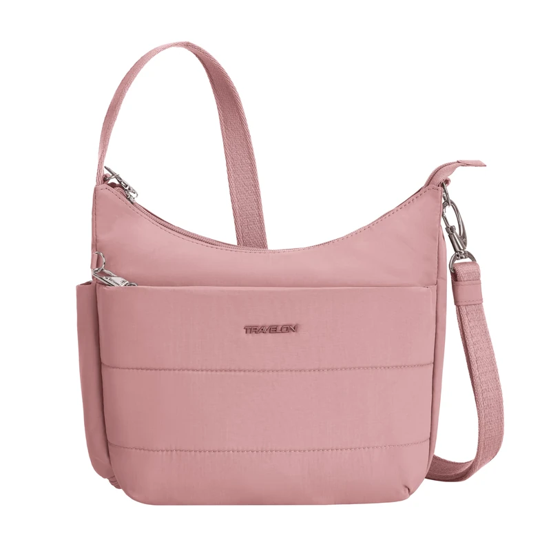 Travelon Unisex-Adult Anti-Theft Roam Medium Crossbody, Desert Pink, 8" H(Center) x 9.75" H(Wing) x 11W x 3" D