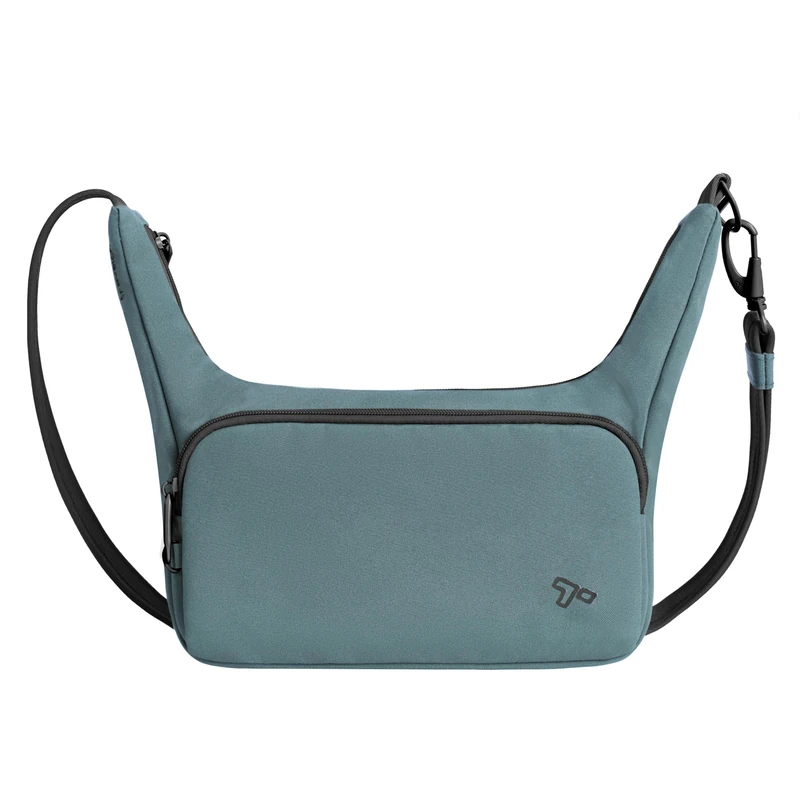 Travelon Anti-Theft The Voyages East/West Crossbody, Slate Blue, 9.75" W x 6" H (center) x 10" H (wing) x 4.75" D