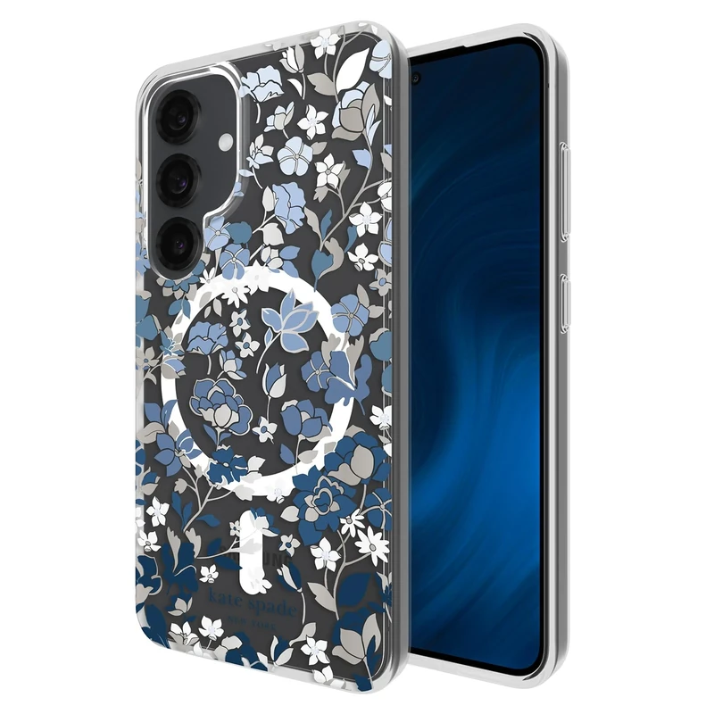 kate spade new york Samsung Galaxy S25 Case - [Magnetic and Wireless Charging] - Designer Phone Case - Flowerbed Blue Gems