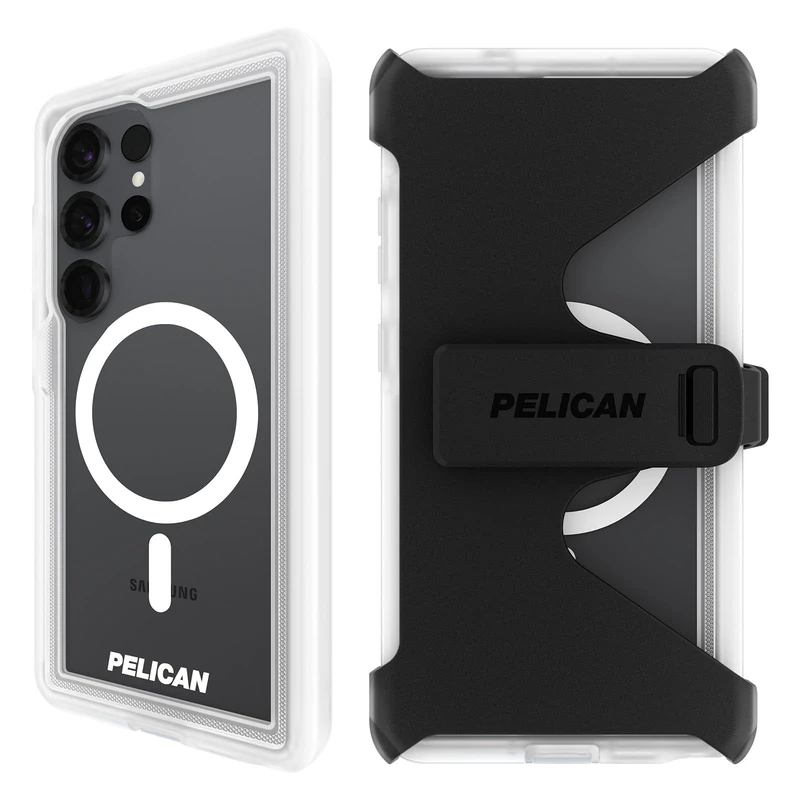 Pelican Voyager Samsung Galaxy S25 Ultra Case [Magnetic and Wireless Charging] Case w/ 18ft MIL-STD Drop Protection - Heavy Duty Cover w/Belt Clip Holster for Samsung Galaxy S25 Ultra - Clear