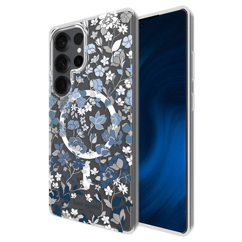 Kate Spade New York Samsung Galaxy S25 Ultra Case - [Magnetic and Wireless Charging] - Designer Phone Case - Flowerbed Blue Gems
