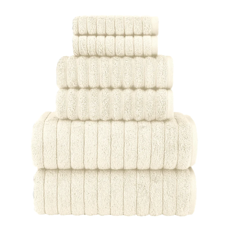 Elegant Comfort 100% Turkish Cotton Corduroy Ribbed Luxury Bath Towels 6-Piece Set, Premium Feel - Quick Dry, Highly Absorbent, Contains 2 Bath Towels, 2 Hand Towels, and 2 Washcloths, Ivory