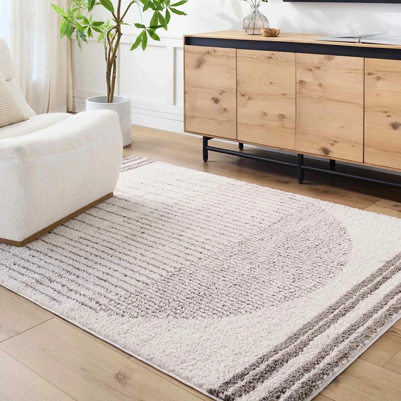 Livabliss Nakuru Shaggy Rug - Modern Berber Rugs Living Room, Large 200x275 cm, Soft Shaggy Rugs for Bedroom - Neutral Boho Fluffy Rug, Easy Care Plush Thick Pile - Light Beige, Charcoal