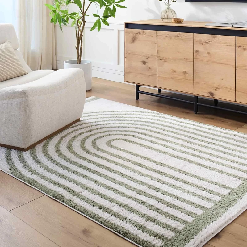 Livabliss Garissa Shaggy Rug - Modern Berber Rugs Living Room, Large 160x213 cm, Soft Shaggy Rugs for Bedroom - Neutral Boho Fluffy Rug, Easy Care Plush Thick Pile - Light Beige, Grass Green