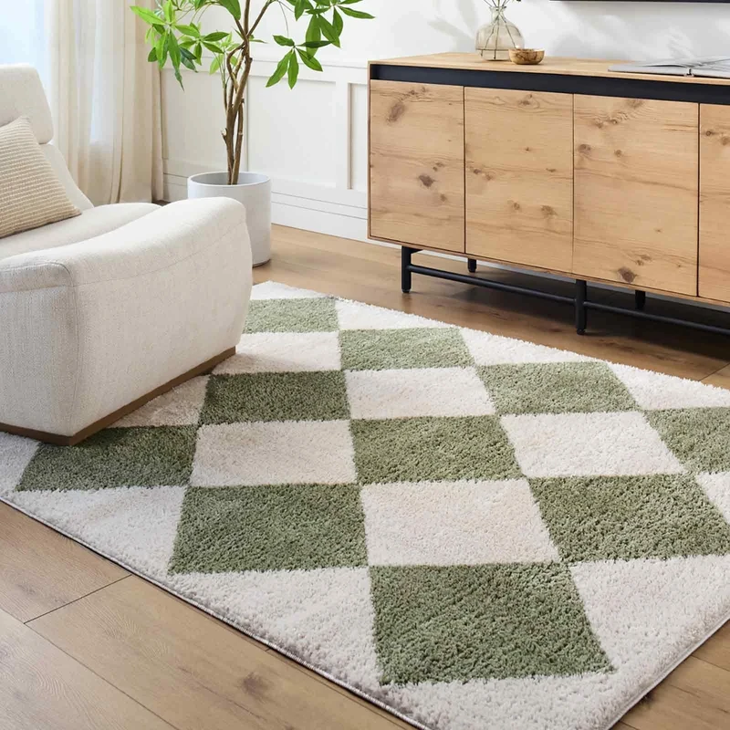 Livabliss Monduli Shaggy Rug - Modern Berber Rugs Living Room, Large 200x275 cm, Soft Shaggy Rugs for Bedroom - Neutral Boho Fluffy Rug, Easy Care Plush Thick Pile - Light Beige, Grass Green