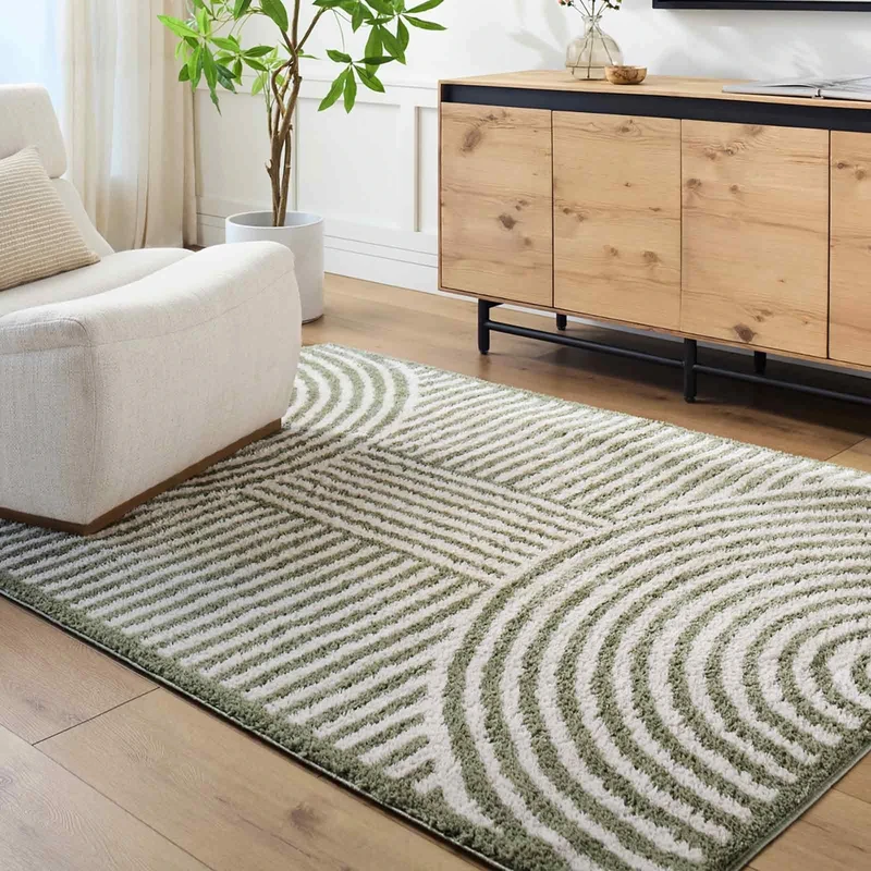 Livabliss Kakuma Shaggy Rug - Modern Berber Rugs Living Room, Large 200x275 cm, Soft Shaggy Rugs for Bedroom - Neutral Boho Fluffy Rug, Easy Care Plush Thick Pile - Light Beige, Grass Green
