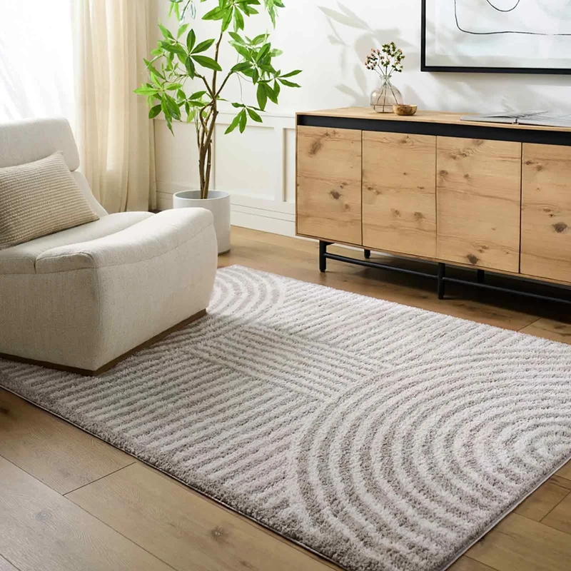 Livabliss Kakuma Shaggy Rug - Modern Berber Rugs Living Room, Large 160x213 cm, Soft Shaggy Rugs for Bedroom - Neutral Boho Fluffy Rug, Easy Care Plush Thick Pile - Light Beige, Medium Grey