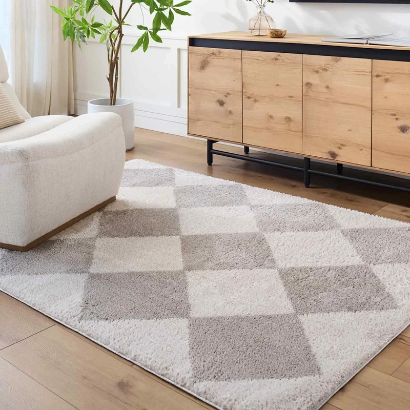 Livabliss Monduli Shaggy Rug - Modern Berber Rugs Living Room, Large 160x213 cm, Soft Shaggy Rugs for Bedroom - Neutral Boho Fluffy Rug, Easy Care Plush Thick Pile - Light Beige, Medium Grey