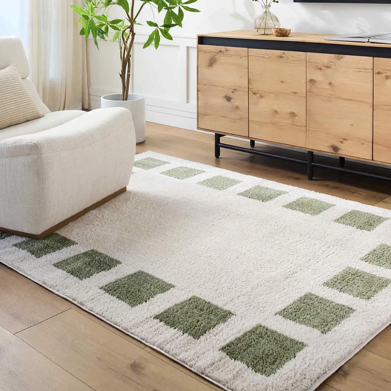 Livabliss Arusha Shaggy Rug - Modern Berber Rugs Living Room, Large 200x275 cm, Soft Shaggy Rugs for Bedroom - Neutral Boho Fluffy Rug, Easy Care Plush Thick Pile - Light Beige, Grass Green