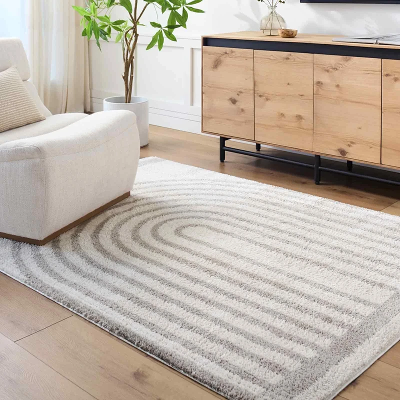 Livabliss Garissa Shaggy Rug - Modern Berber Rugs Living Room, Large 160x213 cm, Soft Shaggy Rugs for Bedroom - Neutral Boho Fluffy Rug, Easy Care Plush Thick Pile - Light Beige, Medium Grey