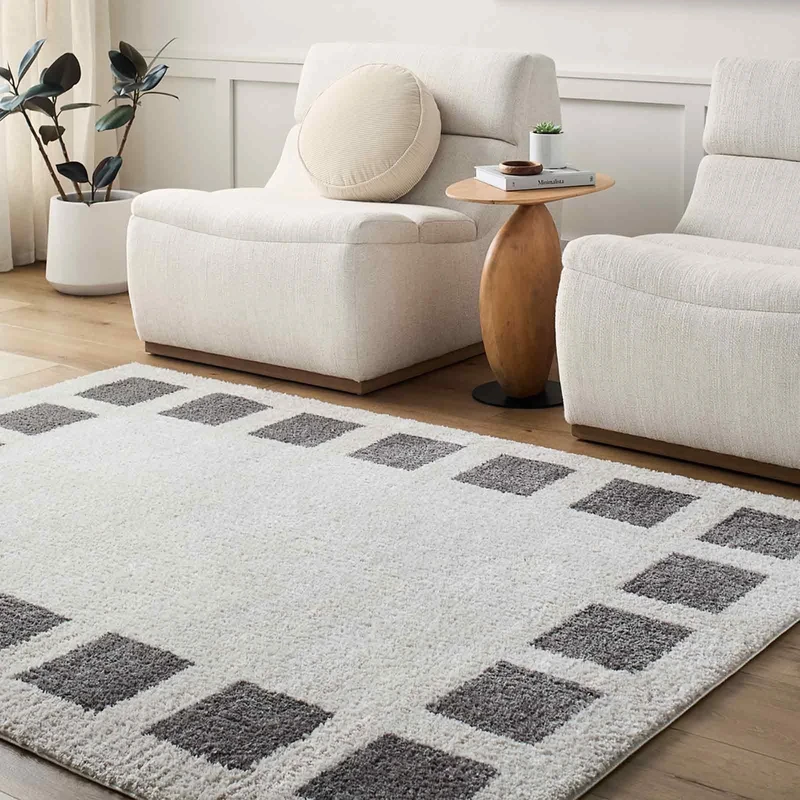 Livabliss Arusha Shaggy Rug - Modern Berber Rugs Living Room, Large 160x213 cm, Soft Shaggy Rugs for Bedroom - Neutral Boho Fluffy Rug, Easy Care Plush Thick Pile - Light Beige, Charcoal
