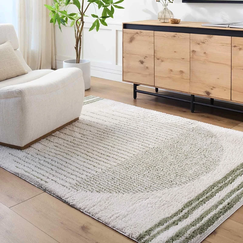 Livabliss Nakuru Shaggy Rug - Modern Berber Rugs Living Room, Large 160x213 cm, Soft Shaggy Rugs for Bedroom - Neutral Boho Fluffy Rug, Easy Care Plush Thick Pile - Light Beige, Grass Green