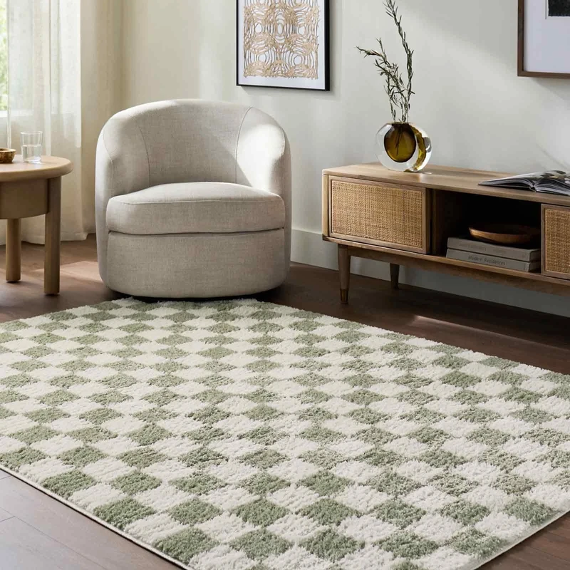 Livabliss Migori Shaggy Rug - Modern Berber Rugs Living Room, Large 160x213 cm, Soft Shaggy Rugs for Bedroom - Neutral Boho Fluffy Rug, Easy Care Plush Thick Pile - Light Beige, Grass Green