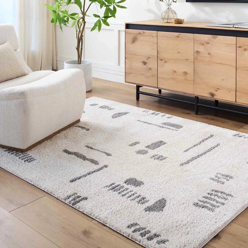 Livabliss Crampel Shaggy Rug - Modern Berber Rugs Living Room, Large 160x213 cm, Soft Shaggy Rugs for Bedroom - Neutral Boho Fluffy Rug, Easy Care Plush Thick Pile - Light Beige, Charcoal