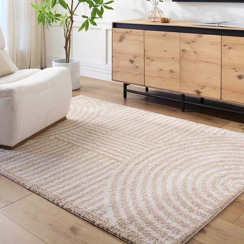 Livabliss Kakuma Shaggy Rug - Modern Berber Rugs Living Room, Large 200x275 cm, Soft Shaggy Rugs for Bedroom - Neutral Boho Fluffy Rug, Easy Care Plush Thick Pile - Light Beige, Beige