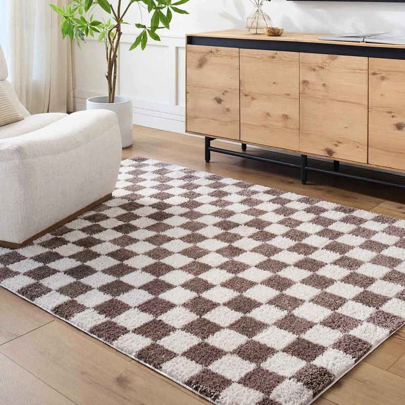 Livabliss Migori Shaggy Rug - Modern Berber Rugs Living Room, Large 160x213 cm, Soft Shaggy Rugs for Bedroom - Neutral Boho Fluffy Rug, Easy Care Plush Thick Pile - Light Beige, Dark Brown