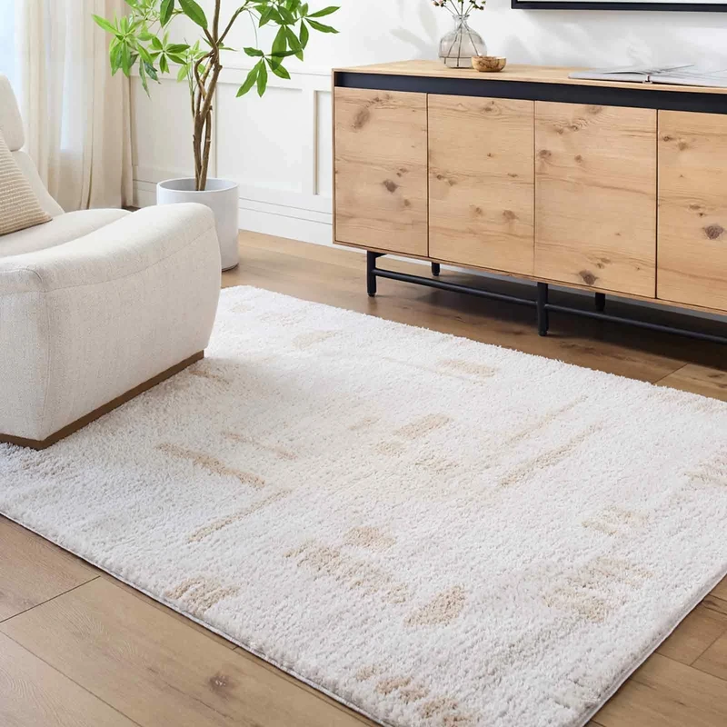 Livabliss Crampel Shaggy Rug - Modern Berber Rugs Living Room, Large 200x275 cm, Soft Shaggy Rugs for Bedroom - Neutral Boho Fluffy Rug, Easy Care Plush Thick Pile - Light Beige, Beige