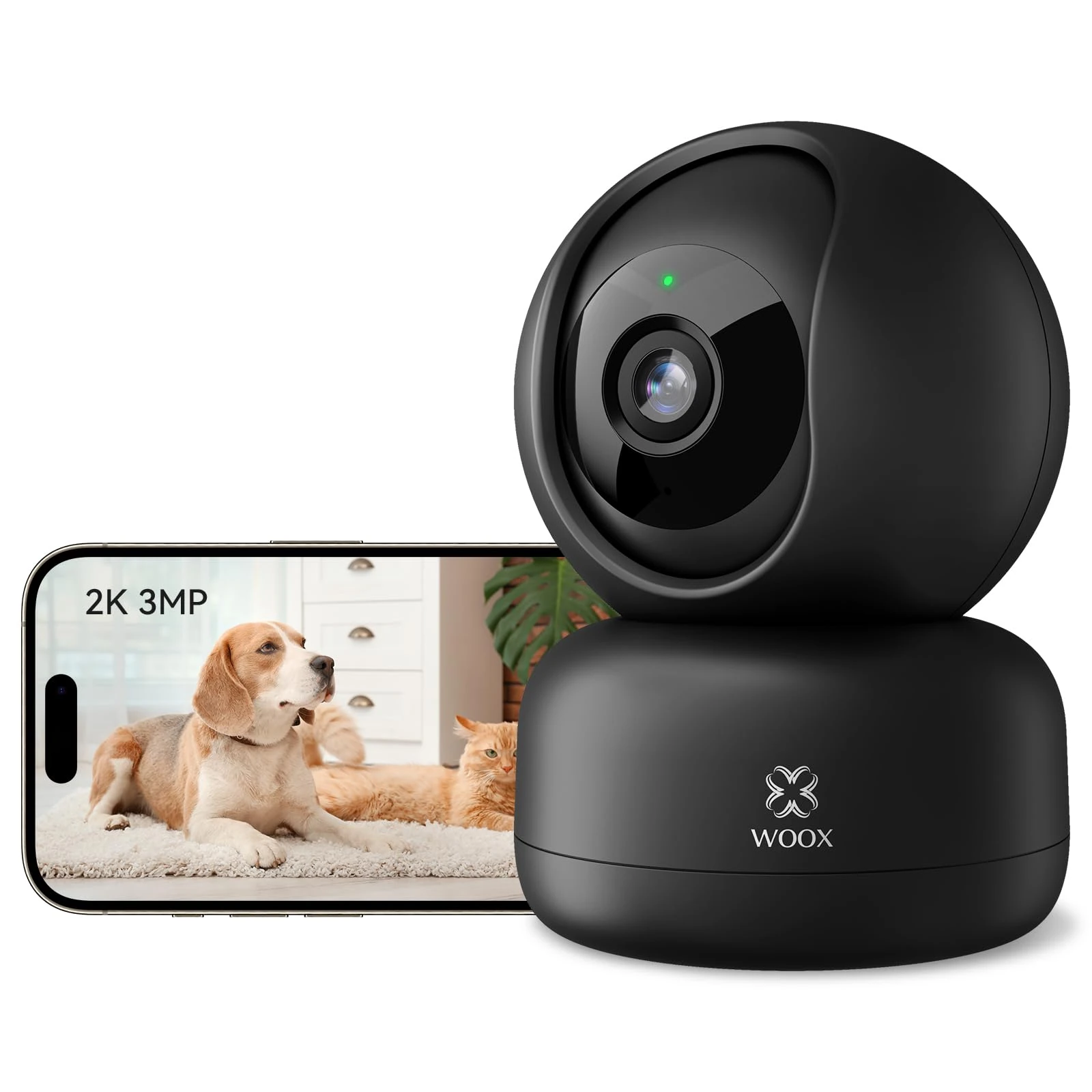 WOOX Indoor Security Camera, 2K 3MP Wi-Fi Camera with 360° Pan/Tilt, Smart Pet, Dog, Baby Monitor, AI Motion/Sound Detection, Two-Way Audio, Night Vision, Work with Alexa (R4040-V8)