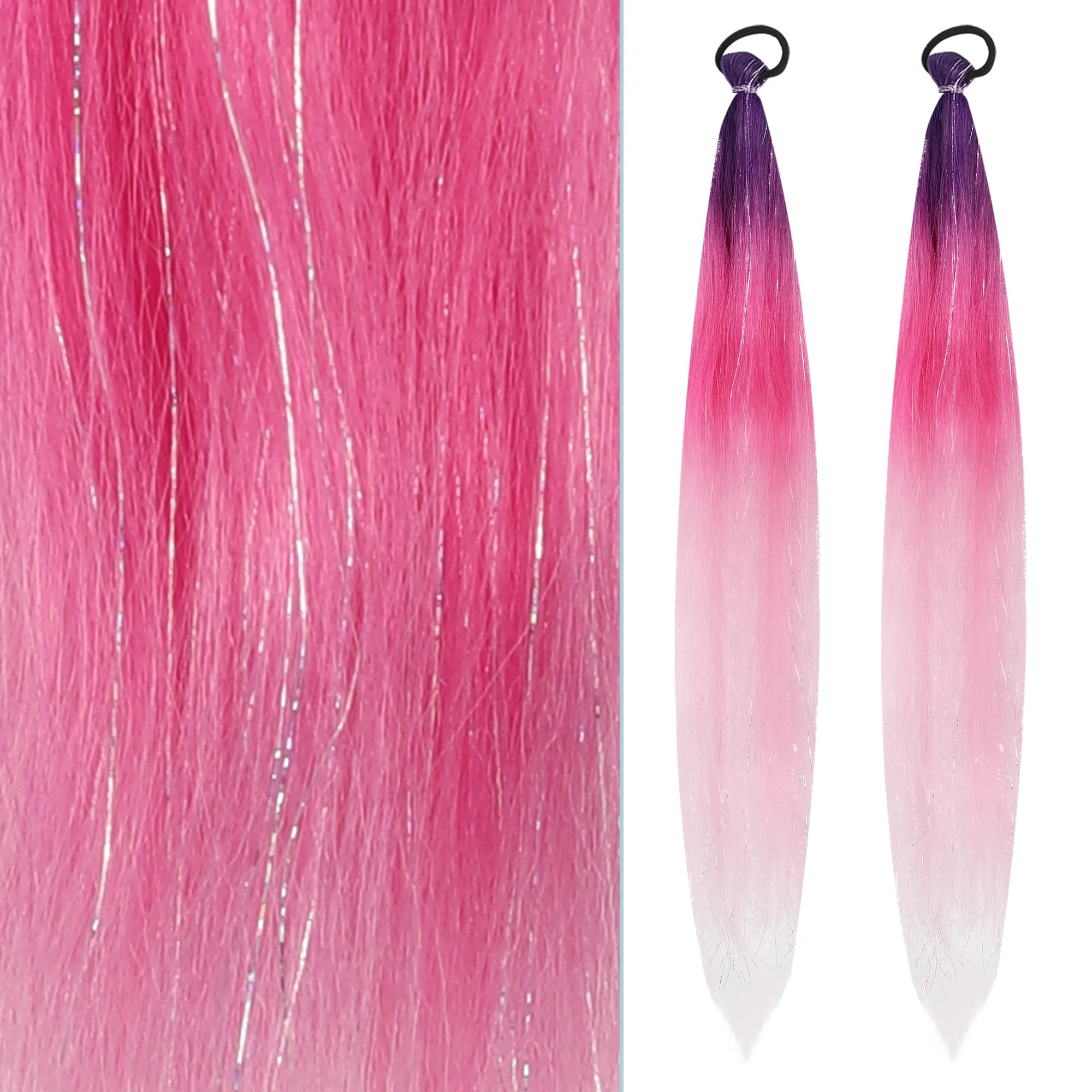 Dalababa 2 PCS Ponytail Extension with Elastic Tie, Synthetic Braided Extensions Gradient Colour Hair Accessories for Women Girls Kids Cosplay Performance Party Festival