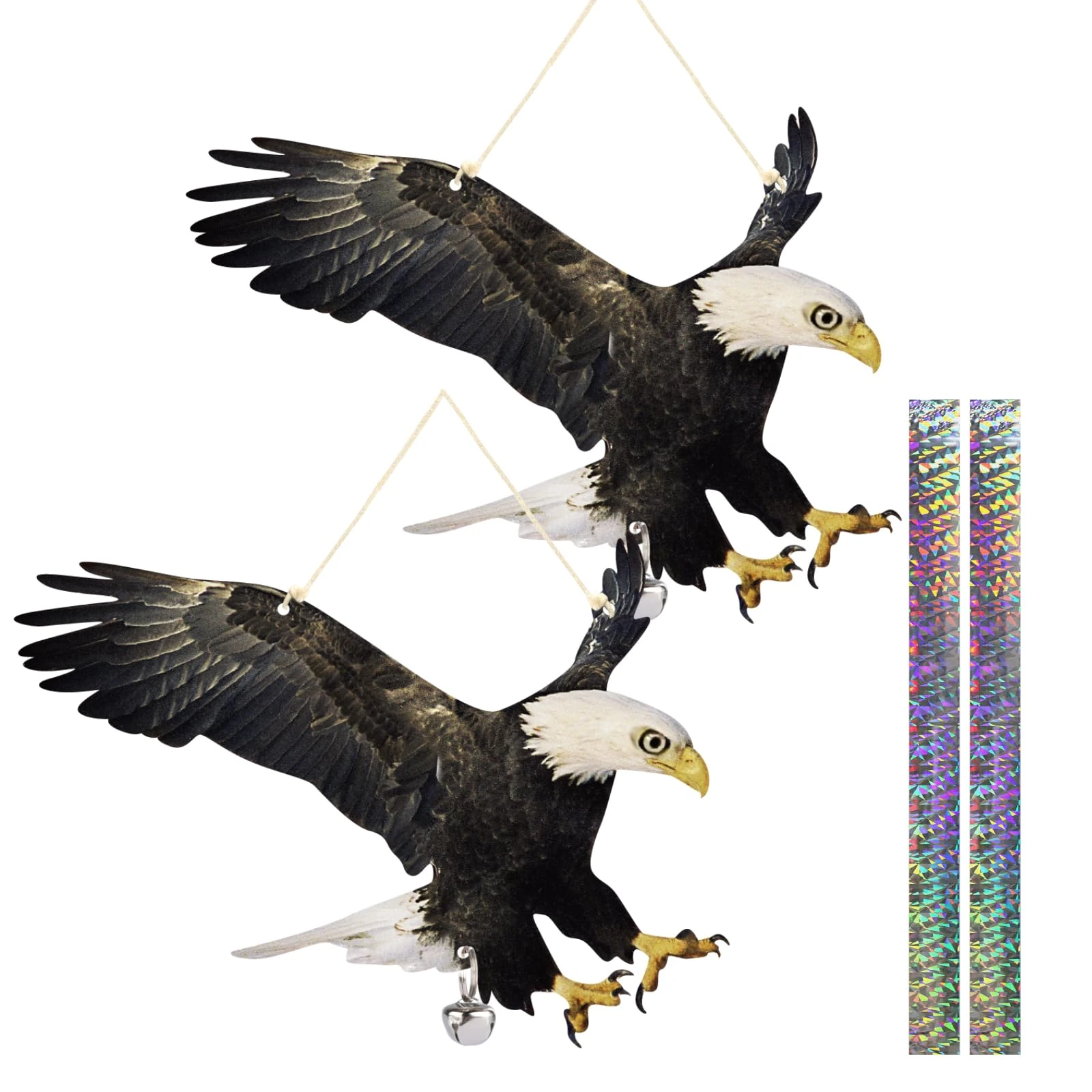 2Pcs Pigeon Deterrent with Reflective Tape, Hawk Bird Scarers for Gardens Roofs Yards, Bird Deterrent Flat Plastic Hawk owls to Scare Birds Away, Pigeon Bird Repellent Devices for Seagull Squirrels