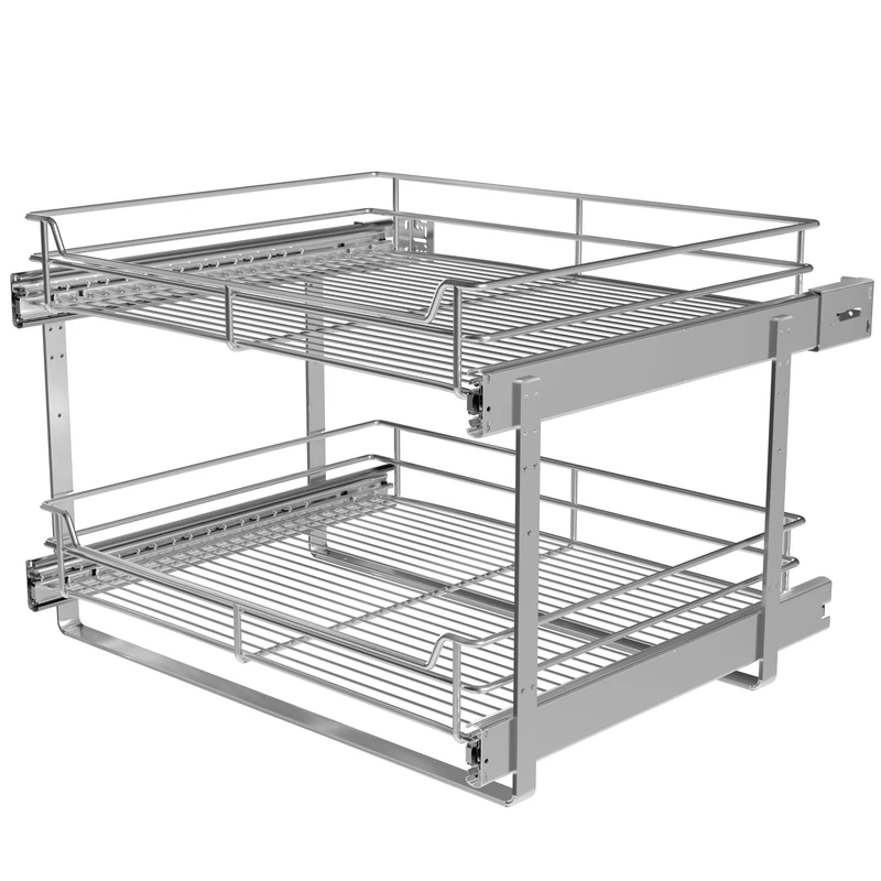 JOWBOOW 2-Tier Cabinet Pull Out Shelves (20" W x 22" D), Slide Out Shelves for Kitchen Cabinets, Metal Pots and Pans Organizer for Under Cabinet