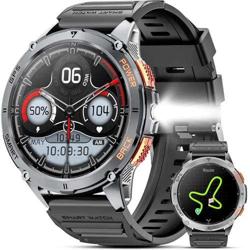 Joautrial GPS Smart Watch for Men (Make/Answer Call), 1.43'' AMOLED Smartwatch with 530mAh Battery, 170 Sports Modes, Heart Rate, Stress Monitor, IP68 Waterproof Watch for Android iOS (Silver Black)