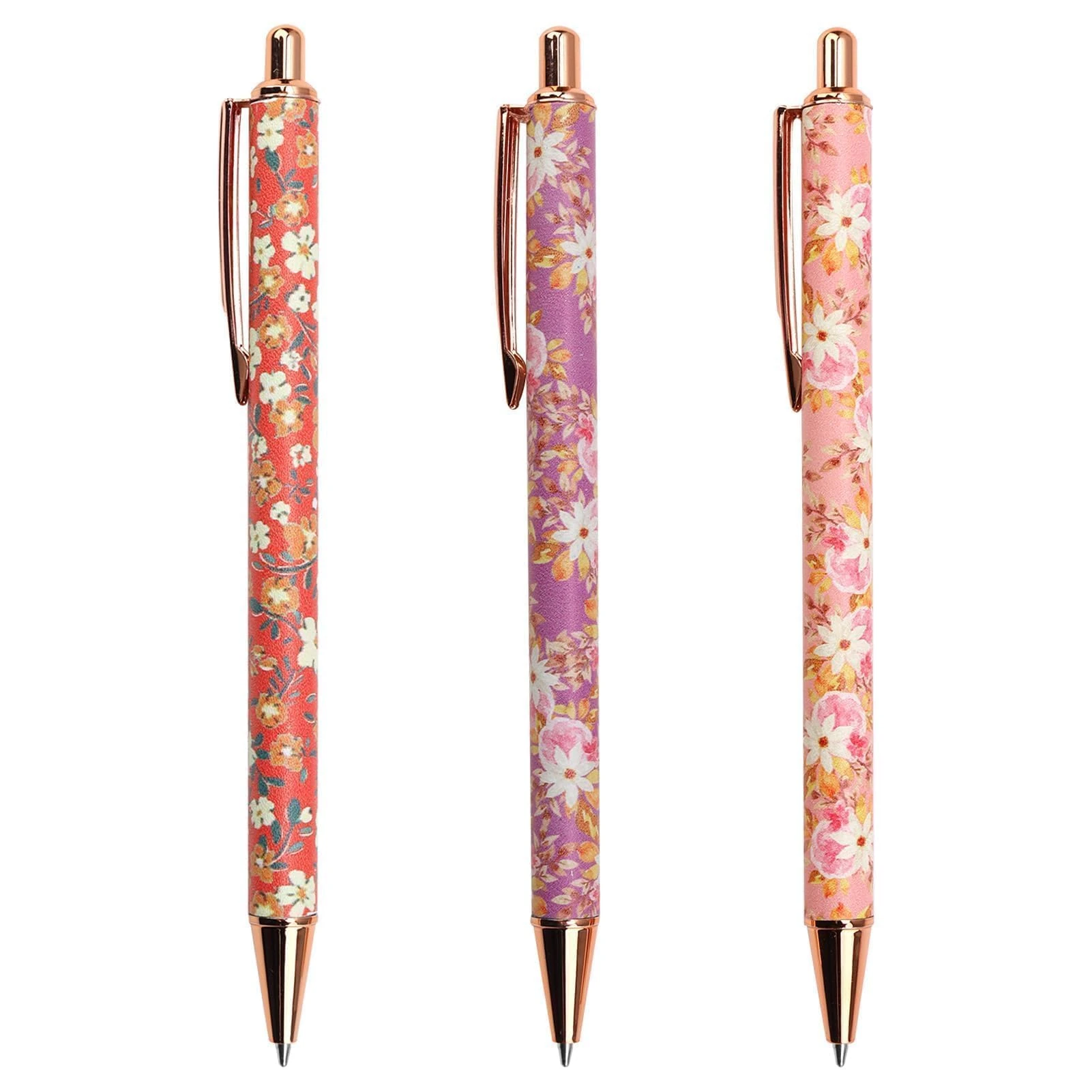 YYCLIPY 3PCS Floral Art Ballpoint Pens Click Retractable Ballpoint Pens Art Chic Cute Personalized Pens 1.0mm Black Ink Fancy Pens for Women, Colleagues, Teachers, Students Gifts
