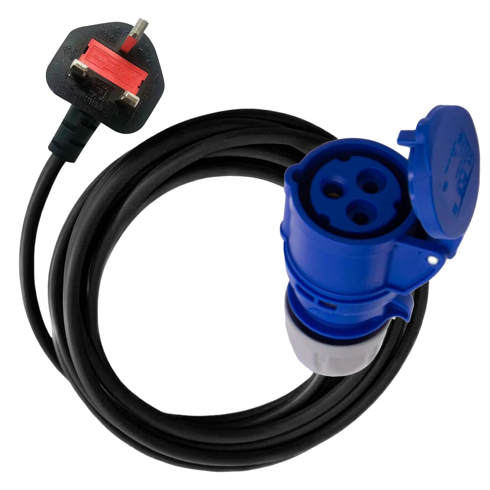 Btstil 13Amp UK Plug to 16Amp Socket Adaptor Coupler Cable, 240V 3 Pin UK Electric Hook Up Plugs with 2M Connection Cable for Camping, Caravan, Campervan