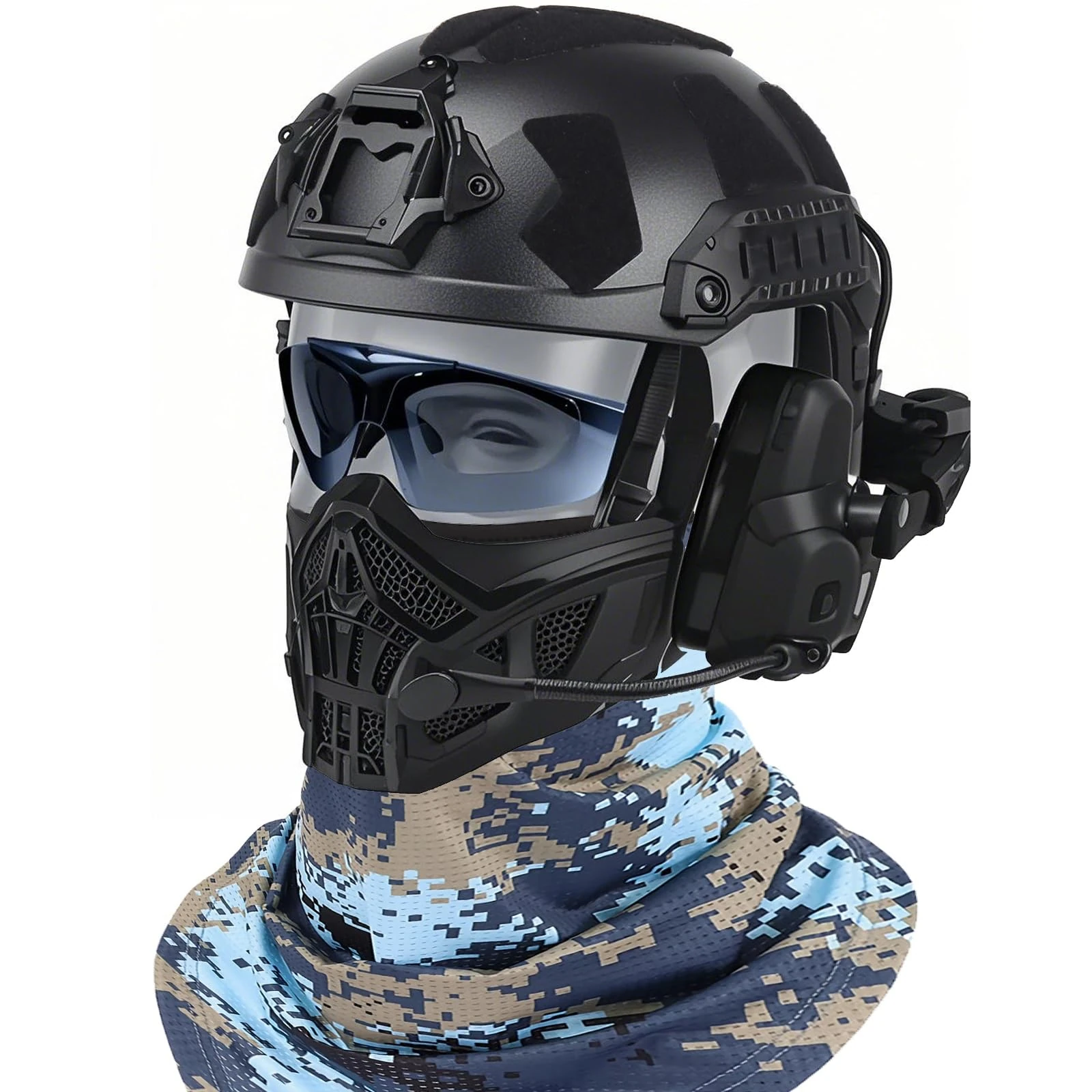 ZFFOZZ Oceanic Abyss Tactical Set, With Helmets Goggles Headphones and Masks, For Paintball Cosplay and Various Tactical Activities, Bringing You a Whole New Activity Experience!(Black)