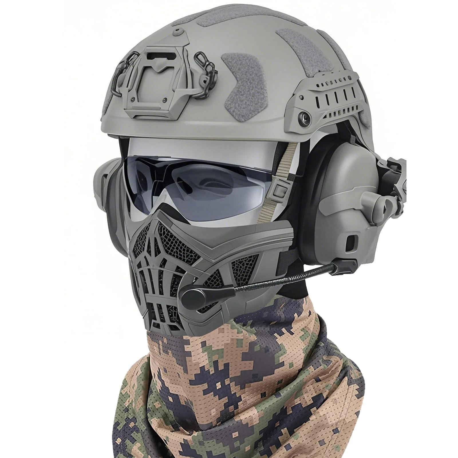 ZFFOZZ Desolate Wreckage Tactical Set, With Helmets Goggles Headphones and Masks, For Paintball Cosplay and Various Tactical Activities, Bringing You a Whole New Activity Experience!(Grey)