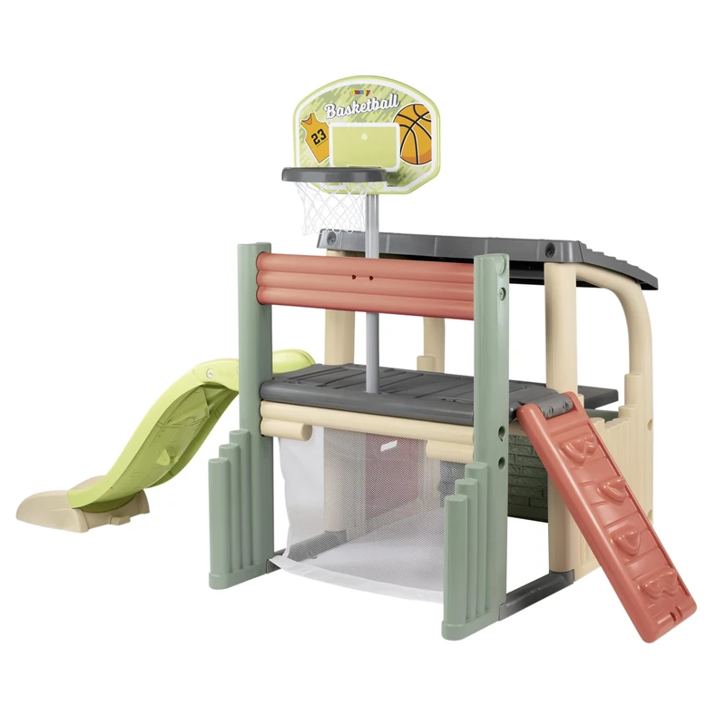 Smoby Life - Fun Center - Multi-Sports Activity Center - Slide, Basketball Hoop, Football Goal, Reversible Wall - Recycled Material - From 2 Years Old - Made in France
