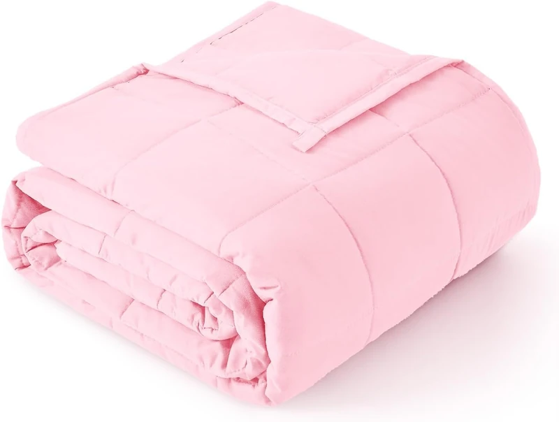 Topblan Weighted Blanket 15 pounds, Soft Cooling Weighted Blanket Full Size for Adults and Kids, Breathable Comfort Blanket with Glass Beads for Bed Sofa All Season, 48 x 72 inches, Pink