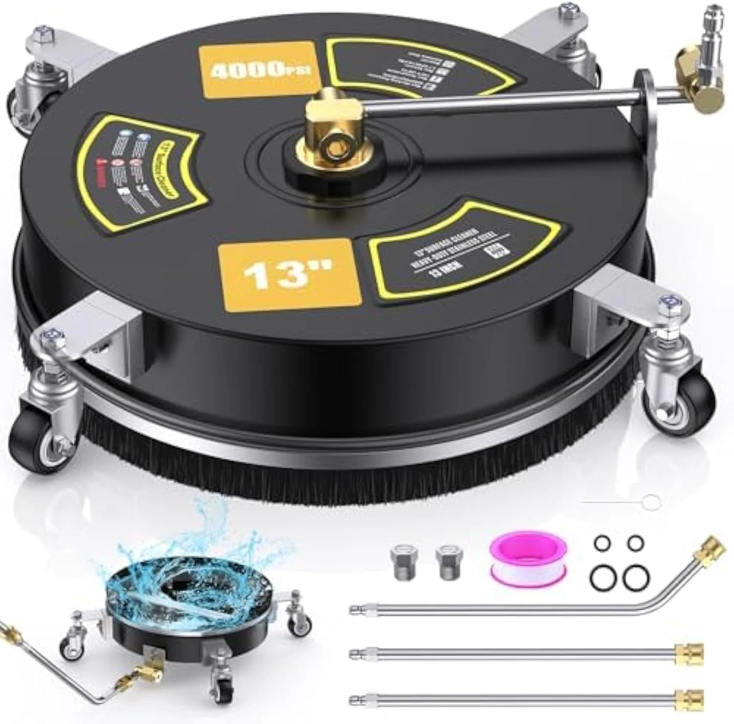 HoldOneLight 2-in-1 Pressure Washer Surface & Undercarriage Cleaner - 13" Power Washer with 3 Extension Wands, 2 Nozzles, 4000 PSI