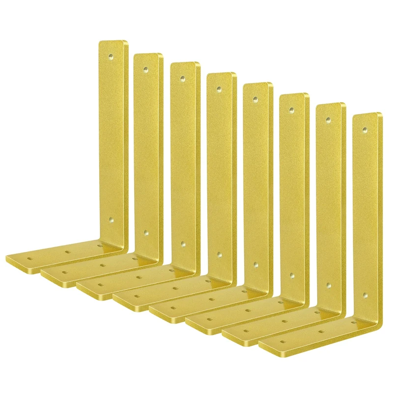Gold Floating Shelf Bracket 12 Inch, 8 Pack Heavy Duty Shelf Brackets, Wall Shelf Bracket for DIY Decorative with Mounting Hardware