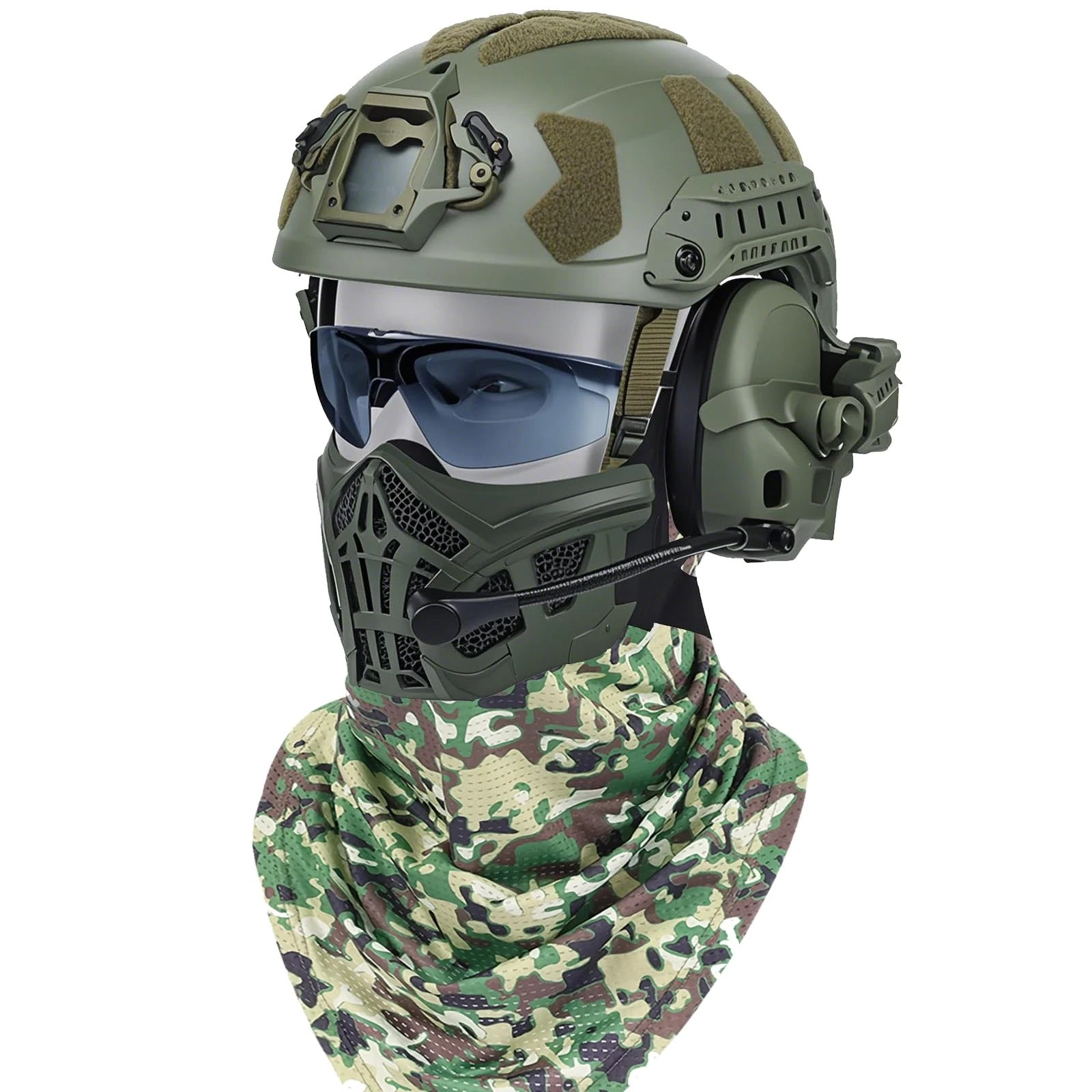 ZFFOZZ Jungleclaw Tactical Set, With Helmets Goggles Headphones and Masks, For Paintball Cosplay and Various Tactical Activities, Bringing You a Whole New Activity Experience!(Green)