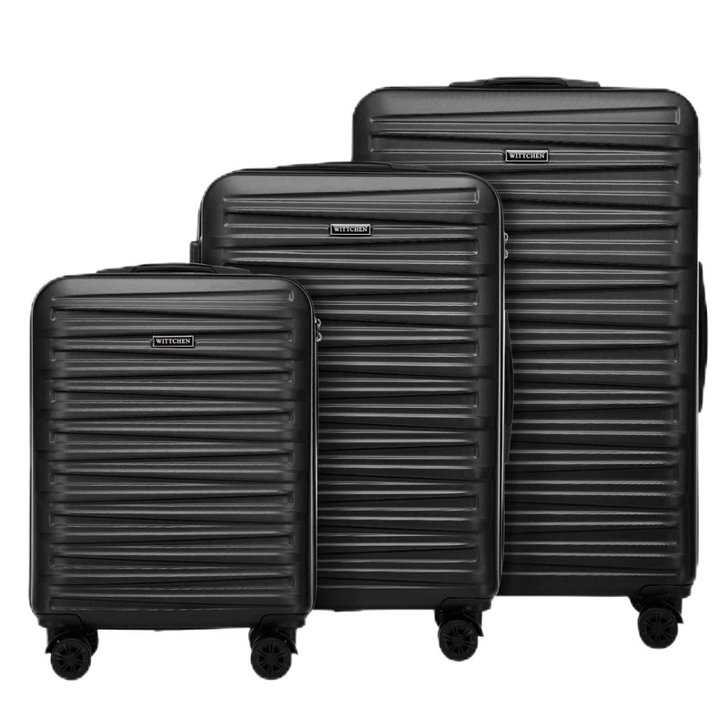 WITTCHEN Skyspeed Line ABS Hard Shell Suitcase Travel Suitcase Trolley Combination Lock Telescopic Handle 4 Wheels, Black, Koffer-Set 3tlg., 3 Piece Suitcase Set