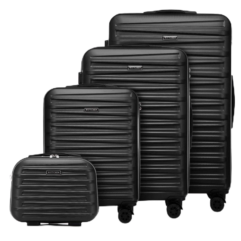 WITTCHEN Skyspeed Line ABS Hard Shell Suitcase Travel Suitcase Trolley Combination Lock Telescopic Handle 4 Wheels, Black, Koffer-Set 4tlg., 4-piece Suitcase Set.