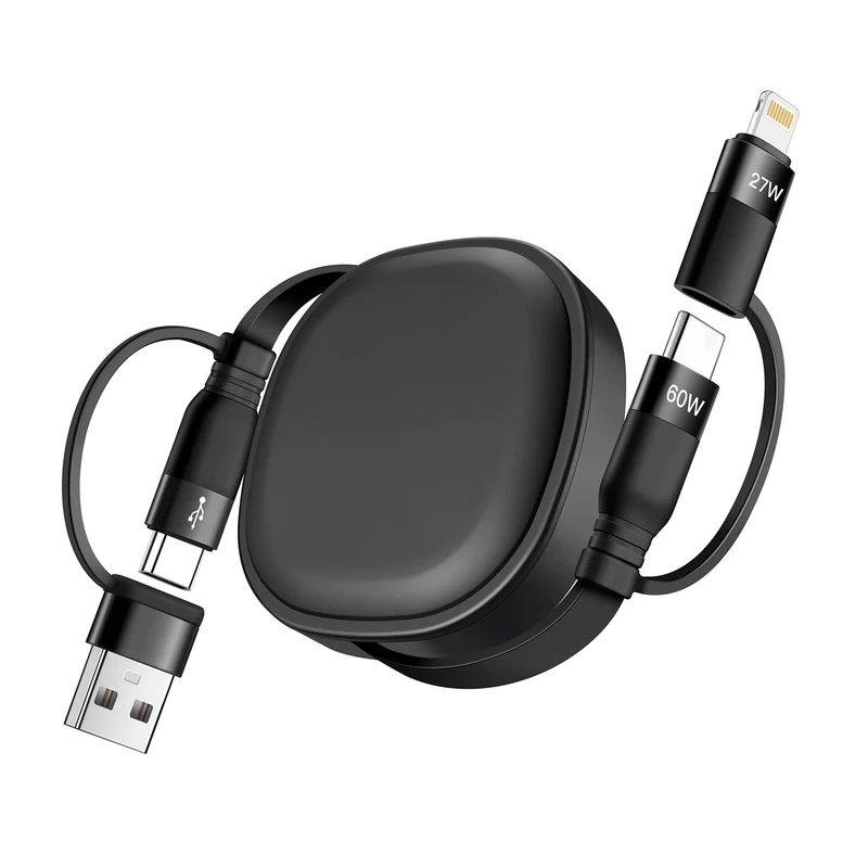 Minlu Multi Charging Cable, 5 in 1 Retractable Charger Cable, 60W Fast Charging Cable with Data Transfer, USB C/A to Lightning/USB C Charger Cable for iPhone 17/16/15/14,iPad,Samsung S25,Tablets