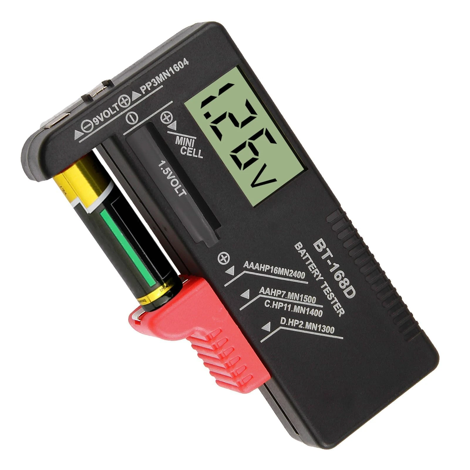 LED Digital Battery Tester, Universal Battery Checker BT-168D Household Battery Volt Checker Multi Size Battery Charge Checker for AA AAA C D 9V 1.5V Button Cell Batteries (Requires No Battery)