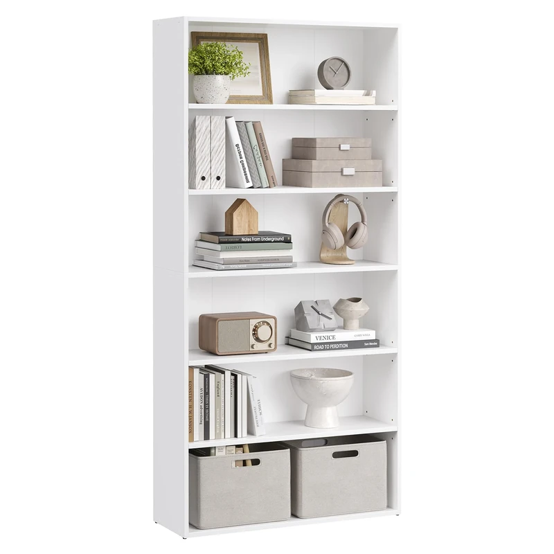 VASAGLE Bookcase, 6-Tier Bookshelf, Open Storage Shelf, Shelving Unit, 24 x 80 x 160.7 cm, for Living Room, Home Office, Dinning Room, Cloud White LBC412W01