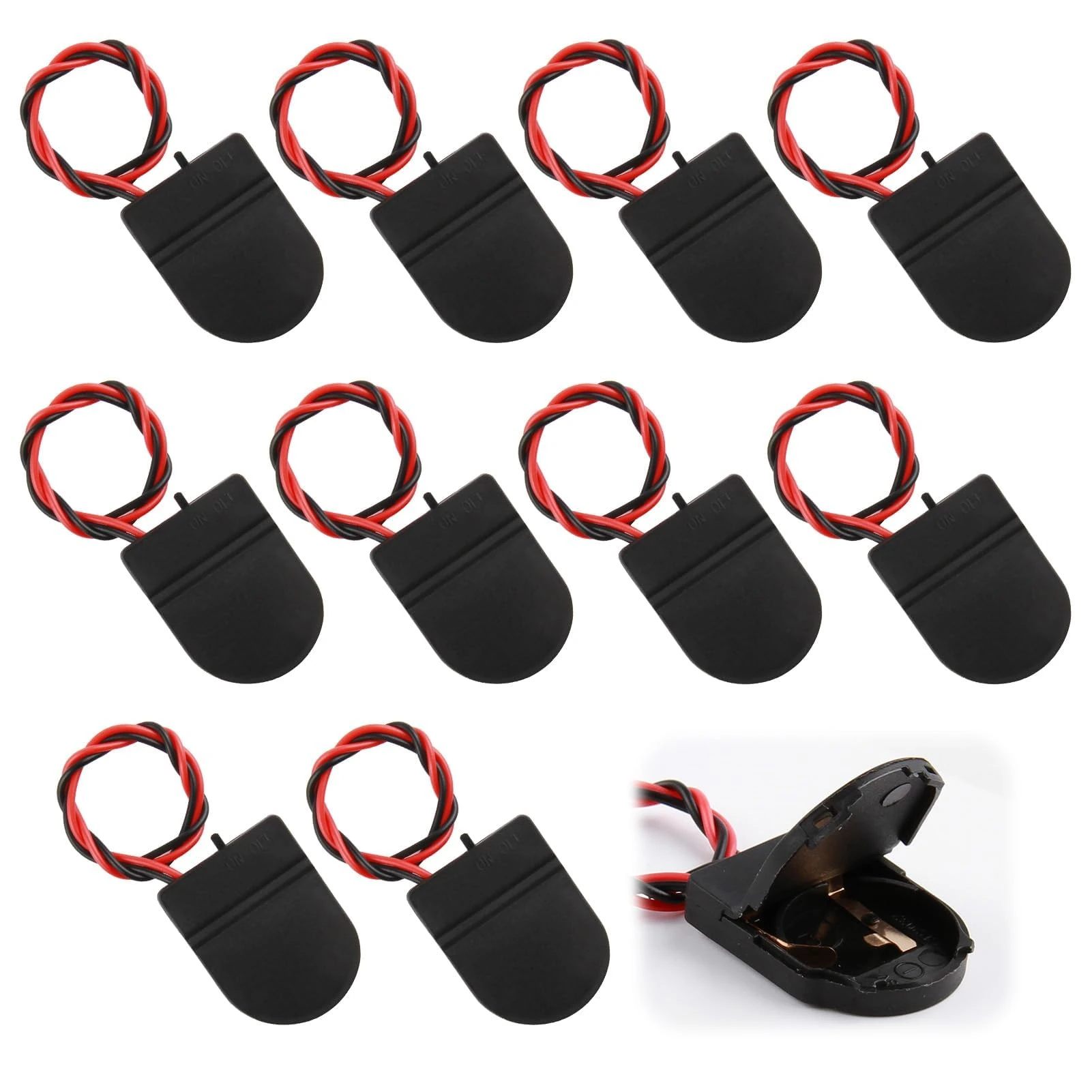 10 PCS CR2032 Battery Holder, 1x 3V Black Coin Cell Battery Socket Holder Case Box Button Batteries Case Storage Box with Wire Lead ON-OFF Switch
