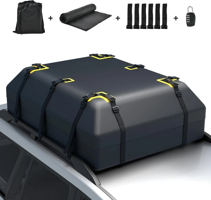 FANTASK 600L Roof Box with 6 Door Hooks for Cars & SUVs, Waterproof Roof Case, Combination Lock, Non-Slip Mat & Carry Bag, Foldable Roof Bag, Luggage Box