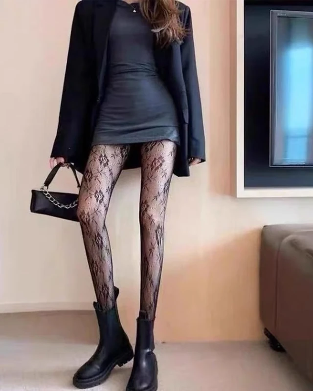 1pcs Black Pantyhose, Rose Lace Stockings,Sexy Sweet Fashionable Thigh High Stockings