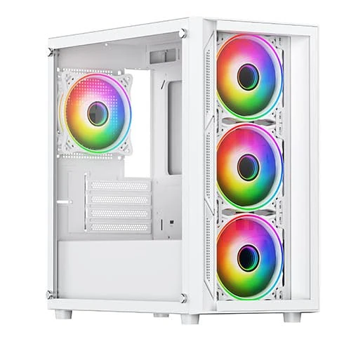 VIDA Lucid White ARGB Gaming Case w, Glass Front and Side, Micro ATX, 4x ARGB Infinity Fans