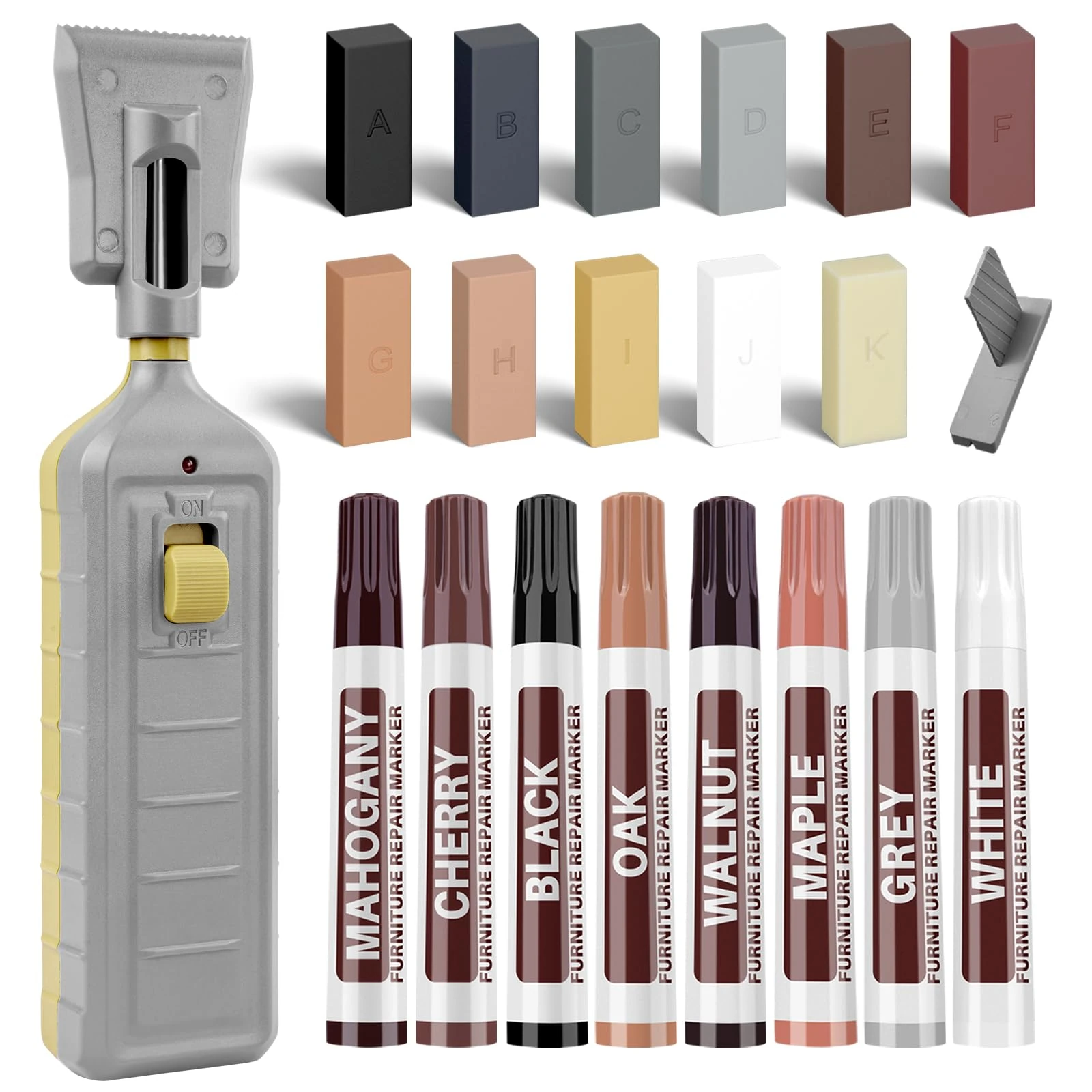 Hardwood Laminate Floor Repair Kit -11PCS Vinyl Floor Wax with 8PCS Wood Touch Up Marker, Linoleum Repair Kit Restore Any Scratches, Stains, Cracks, Hole for Floor, Door, Cabinet on Wood Furniture