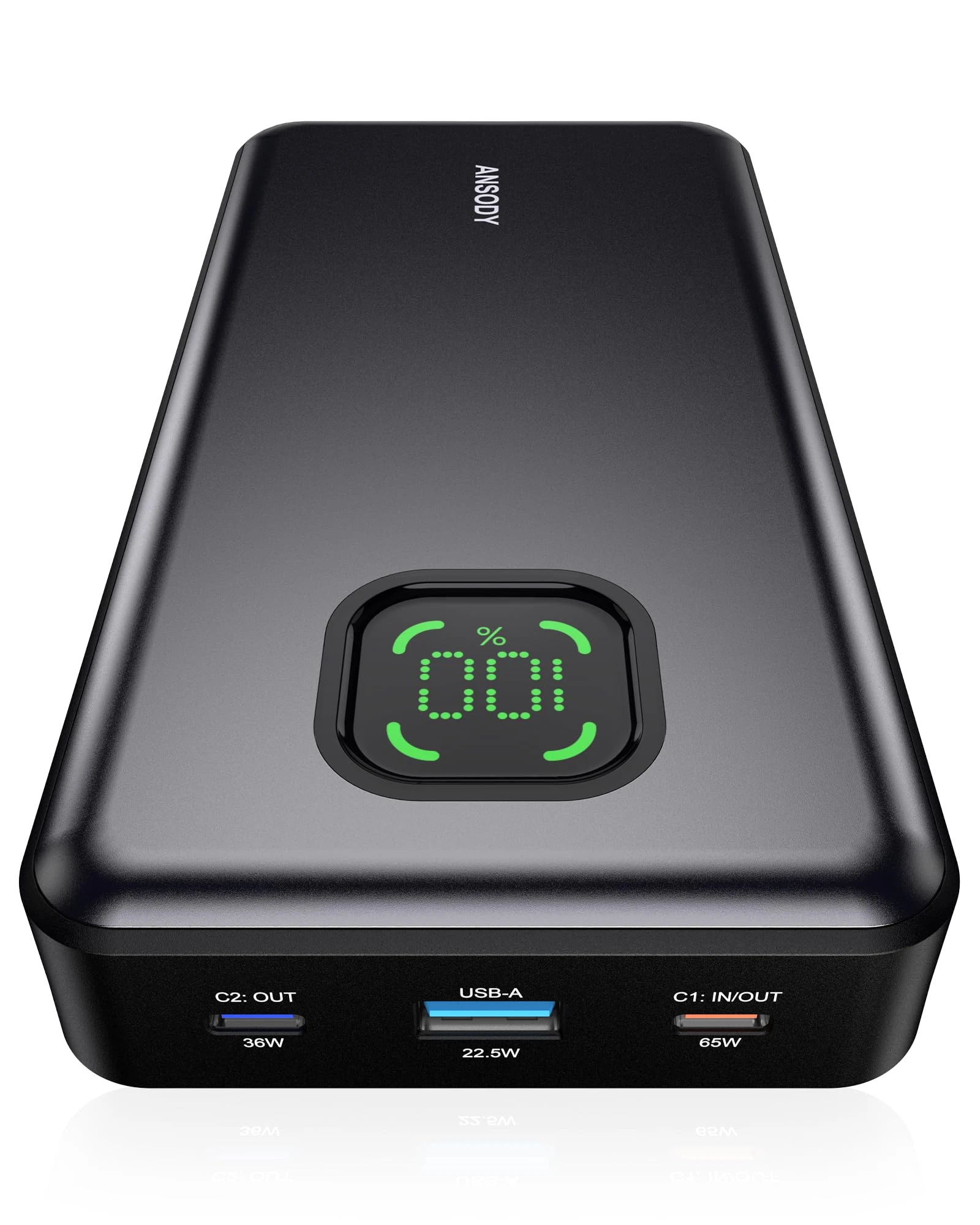 ANSODY 65W Laptop Power Bank, 25000mAh PD Charger 100W Total Fast Charging Battery Pack with 3 Ports with Digital Display, Travel Powerbank for MacBook Pro iPad Steam Deck iPhone 17-12 S25 etc (Gray)