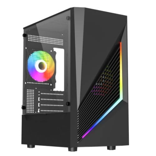 VIDA Genesis Black ARGB Gaming Case w, Glass Window, Micro ATX, 2x ARGB Fans, Front ARGB Strip