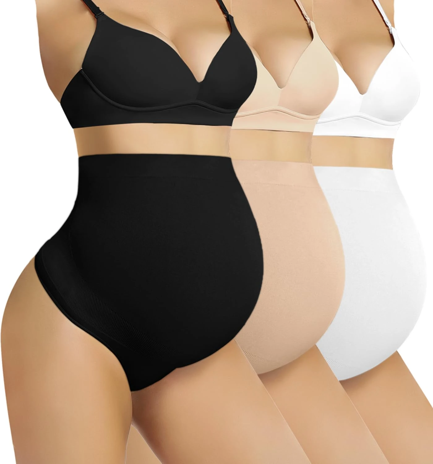 Diawsome Maternity Underwear Thong for Women, Pregnancy Shapewear Over The Belly Support Seamless Pregnant Panties 3-Pack