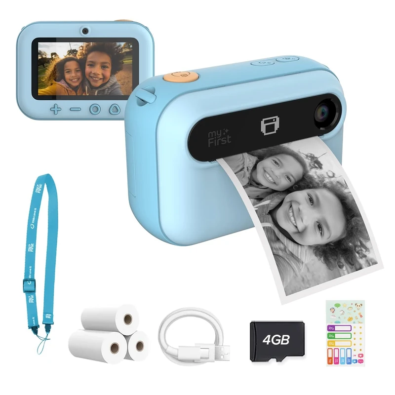 Kids Camera Instant Print myFirst Insta 20 Dual Lens Selfie Digital Camera for Kids with No Ink with Thermal Paper Printing Included (Blue)